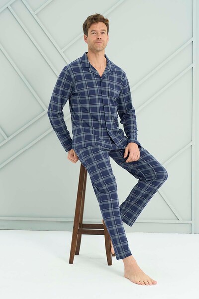 REMSA Ανδρικό σετ πιτζάμες με μακρυμάνικο βαμβακερό χτενισμένο βαμβάκι 2226 Navy Blue06