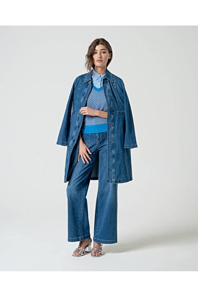 Surkana Pulover cu mânecă scurtă și decolteu în V - Albastru - M