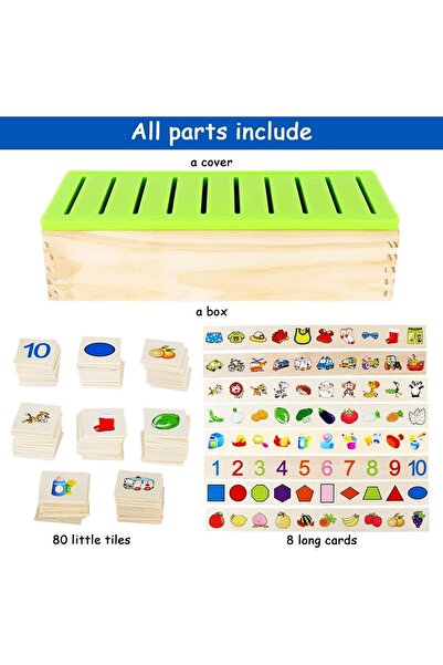 X SPRING Montessori Wooden Sorting Toy Set, 80 Colorful Cubes, Preschool Educational Activity Box, A