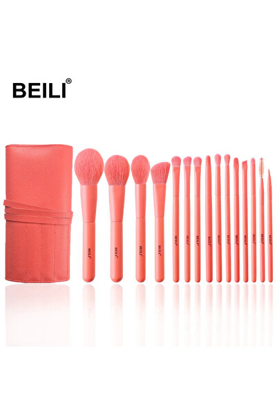 BEILI Orange Vegan 15-piece Makeup Brush Set