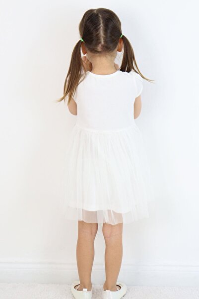 Breeze Girl's Dress Flower Printed Tulle Bow Detail 1.5-5 Years Old, Ecru