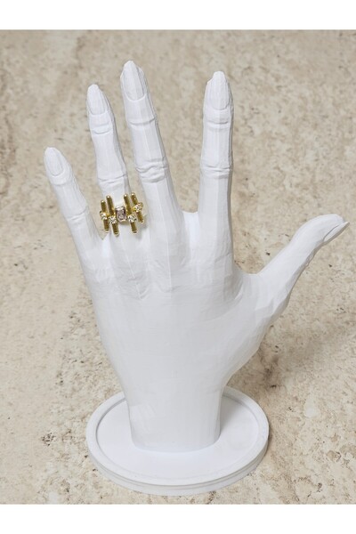 staınless steel Altın Renk Taş Detaylı Ayarlanabilir Çelik Yüzük