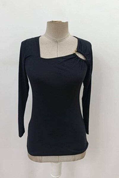 Mossta Bluză din viscoză cu detaliu inel - Negru