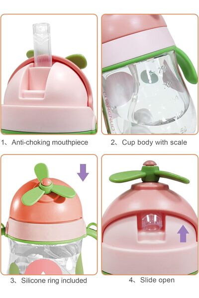 Homarket 250ml Anti-Spill Kids Cup with Weighted Straw, 360° Silicone, 2pcs (Purple + Pink)