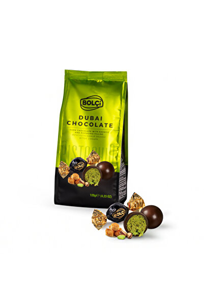 Bolçi DUBAİ ÇİKOLATASI FISTIKLI KADAYIF DOLGULU BİTTER TOP ÇİKOLATA 120 g (QUADRO POŞET)