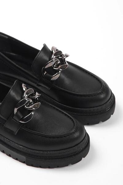 asmi shoes Women's Leo Black Chain Buckle Thick Sole Loafer Moccasin Shoes