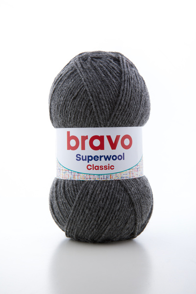 Bravo Superwool Classic Knitting Yarn – 25% Natural Wool 100 Gr / 260 Meters (Color Code: 023) Dark Gray