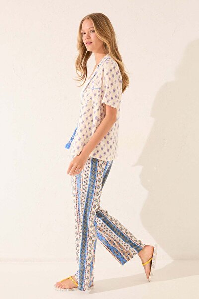 Women'secret Long viscose trouser with multicoloured borders