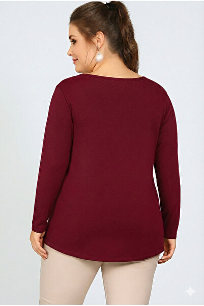 Curvy Trend Plus Size V-Neck Long Sleeve Side Slit Blouse