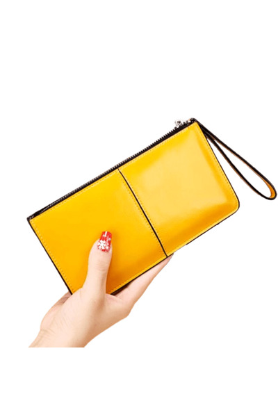 CRM Elegant women's wallet CRM, classic leather with zipper, 21 x 11.5 cm, yellow