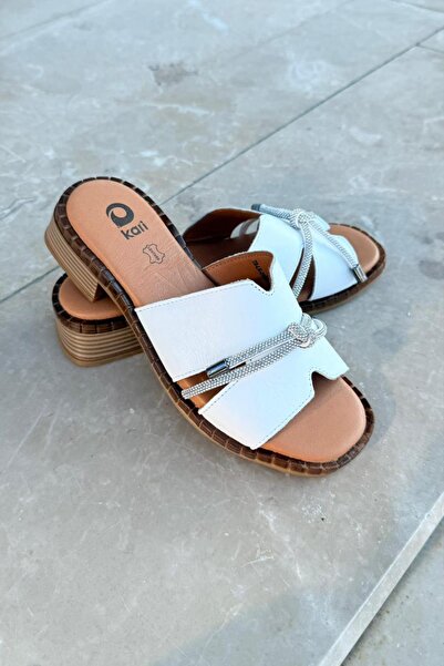 asmi shoes Women's Kari Genuine Leather Stone Detailed Slippers