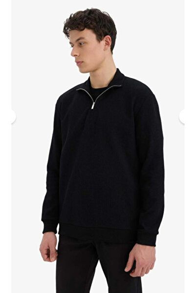 DeFacto Regular Fit Dik Yaka Yarım Fermuarlı İçi Yumuşak Tüylü Basic Düz Sweatshirt X7405AZ25AU