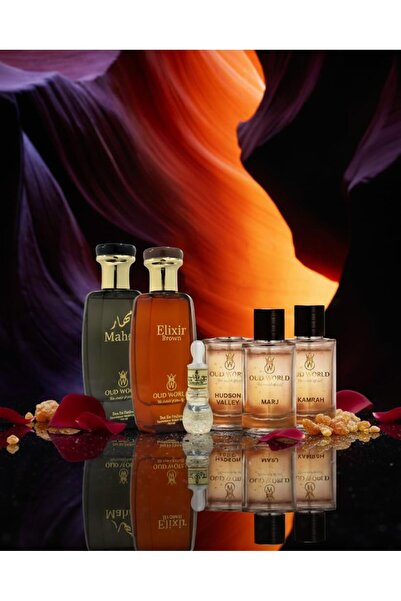 OUD WORLD Perfume Gift Set – 6-Piece Bundle (Mahir, Elixir, Hudson, Marj, Kamrah, silk musk 12ml attar)