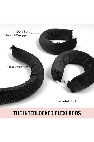 Bukela Heatless Hair Curler - 3 Pack Flexi Rods with Hook (Black, One Size)