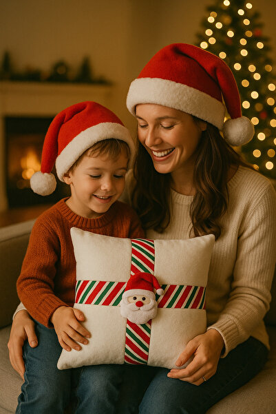 Durushe Husă pentru pernă de Anul Nou cu figurină de Moș Crăciun și panglică ...