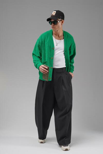 king brich Oversized Pattern Men's Cardigan with Logo Detail