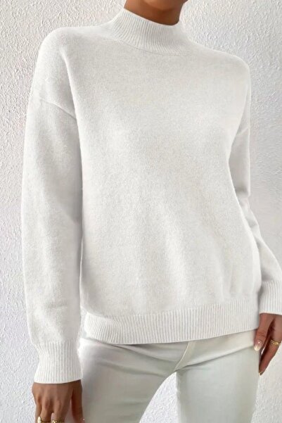 Mossta Bluză tricotată cu gât roșu - albă