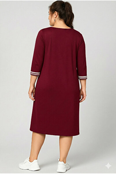 Curvy Trend Plus Size Collar and Sleeve Tip Stripe Long Sleeve Viscose Dress