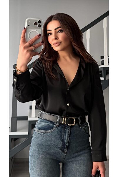 Oslove    Black Satin Shirt