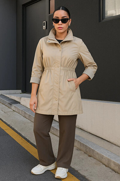 comstar Γυναικεία κοντή καμπαρντίνα με ριγέ επένδυση σε βασικό μπεζ χρώμα