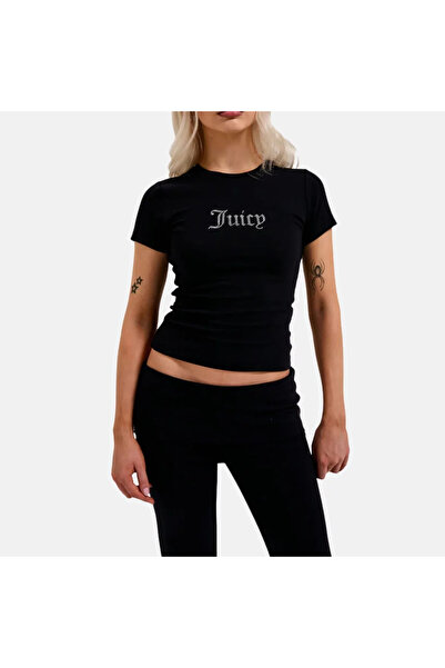 Juicy Couture Γυναικείο T-shirt με λευκό λογότυπο Diamante και εφαρμοστό σχέδιο
