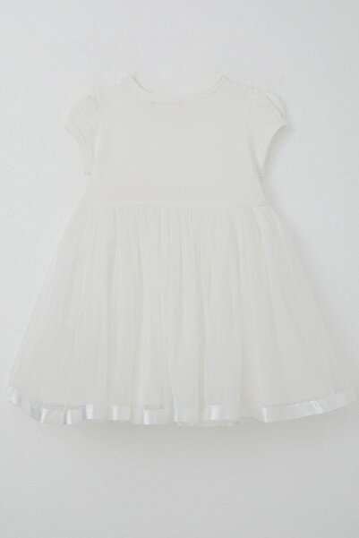 Breeze Girl's Dress with Tulle and Glitter Bow Accessory, Ages 2-6, Ecru