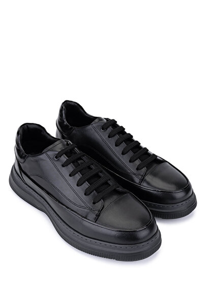 Tamer Tanca Men's Genuine Leather Black Leather Casual Shoes