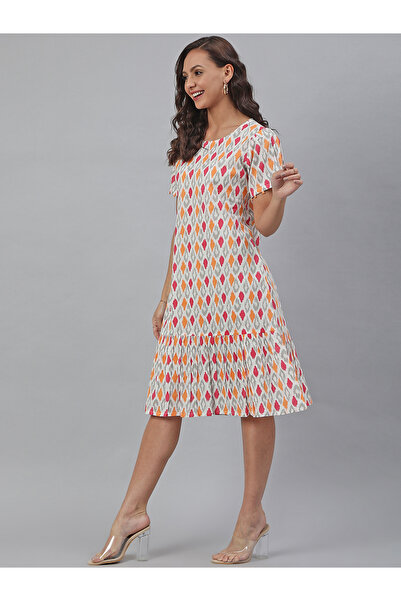 IndHeritage Premium pure cotton with red, orange & grey tiny ethnic prints - Indo Western wear