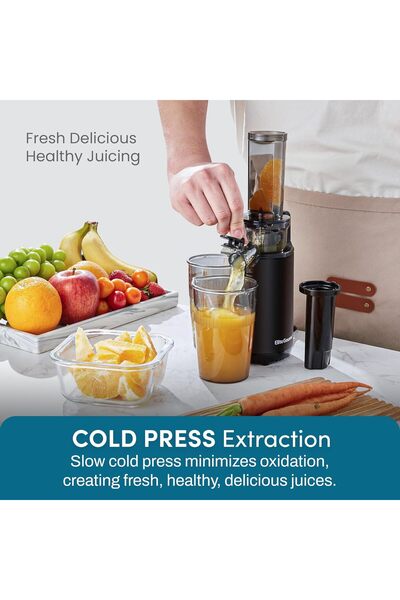 Elite Gourmet EJX600 Compact Masticating Slow Juicer, 16 oz, Charcoal Grey