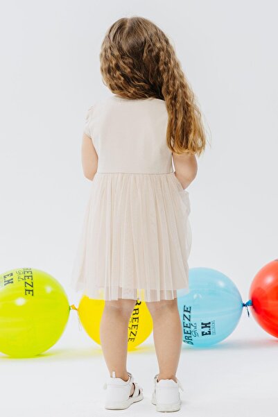 Breeze Girl's Dress Cute Kitten with Glasses Printed 1.5-5 Years Old, Beige