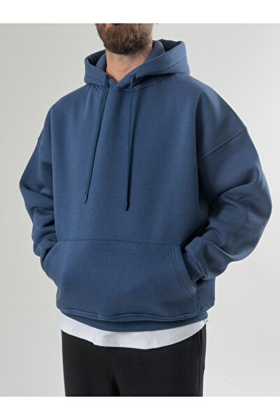 COCOPELLI هودي رجالي مبطن بالصوف إنديجو COC2605