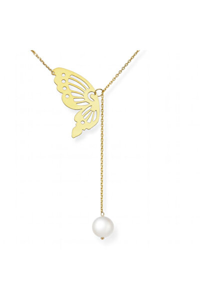 HANNY Lantisor Fluture cu perla – Argint 925 placat cu aur 14K