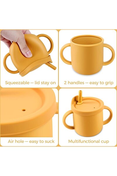 Khazna 2-in-1 Anti-Spill Sippy Cup with Snack Container, Silicone Holder, Removable Straw Bottle 8.5oz - Ol