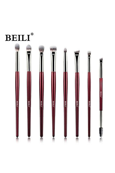 BEILI Red PRE8 8-piece Vegan Makeup Brush Set