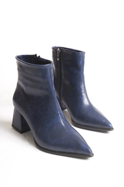 Shoesers Жіночі черевики з особливим дизайном, синього кольору, з візерунком у вигляді змії, на товстому каблуці, на блискавці, з гострим носком