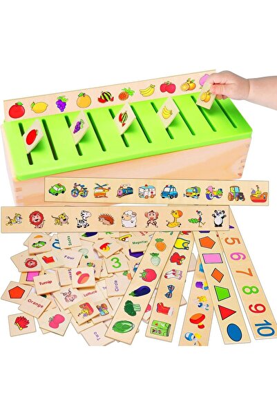 X SPRING Montessori Wooden Sorting Toy Set, 80 Colorful Cubes, Preschool Educational Activity Box, A