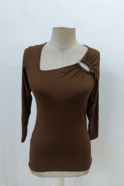 Mossta Μπλούζα από βισκόζη με λεπτομέρεια δαχτυλιδιού - Καφέ