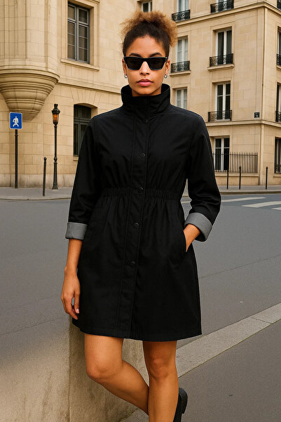 comstar Trench scurt negru premium pentru femei