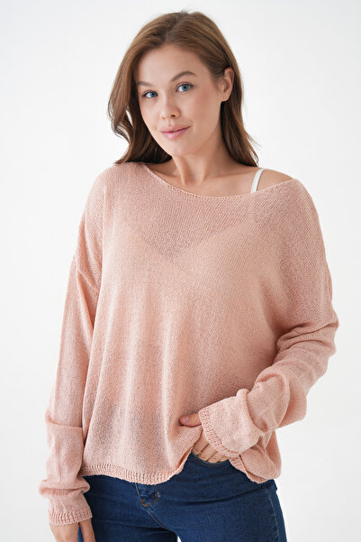 WOMAN VISION Übergroßer schwarzer Basic-Strickpullover mit weitem Halsausschn...