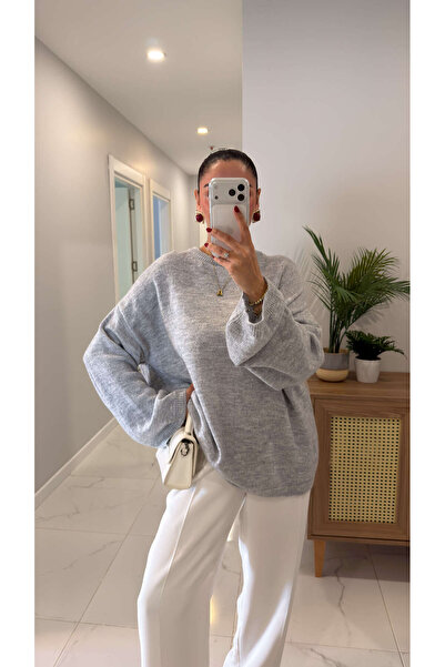 BİRCANÇİL Alin Gray Wide Sleeve Detailed Knitwear