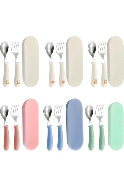 CarsMinders 3-Piece Kids Cutlery Set - Stainless Steel 304 Fork & Spoon with Silicone Handles, Dishwasher Safe