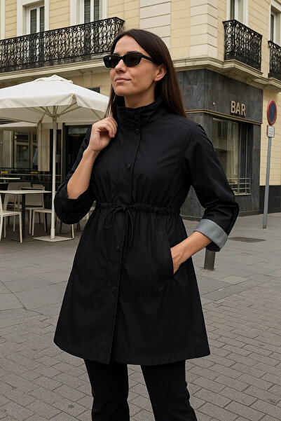 comstar Trench scurt negru premium căptușit pentru femei