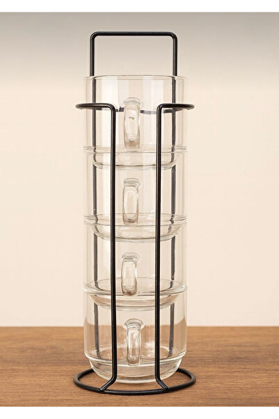 mafa home Borosilicate Glass Tea and Espresso Cup Set with Metal Stand, 4 Pieces