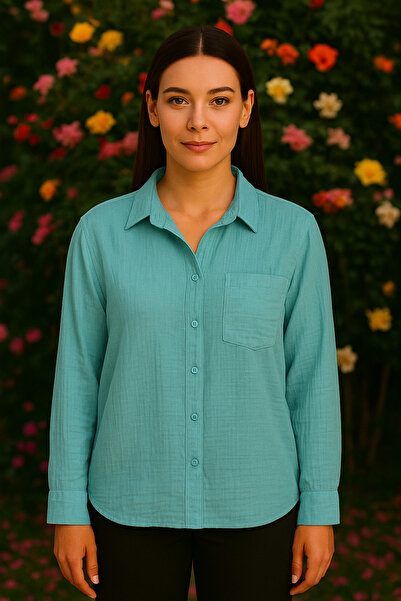 TUSSE Γυναικείο πουκάμισο κλασικής κοπής από 100% βαμβακερό ύφασμα μουσελίνας