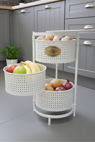 Orvila 3 Katlı Tepsili Metal Sebzelik Açılır Metal Patates Soğan Meyvelik Sep...