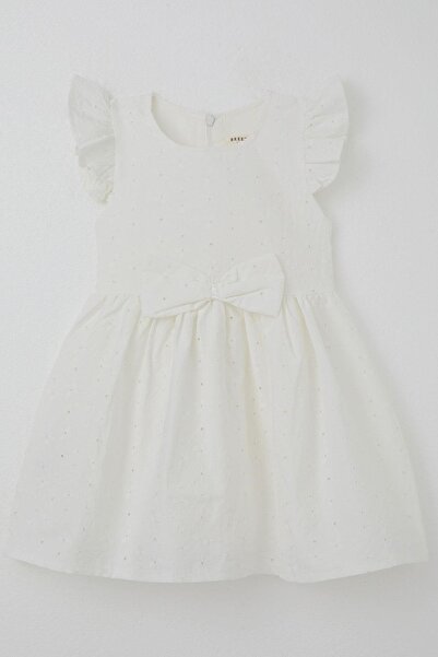 Breeze Girl's Dress with Floral Embroidery and Bow Accessories, Ages 2-6, Ecru