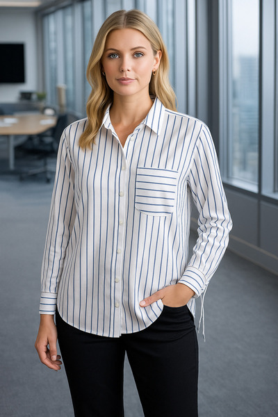 TUSSE Women's 100% Cotton Striped Pattern Classic Plus Size Comfortable Fit Shirt