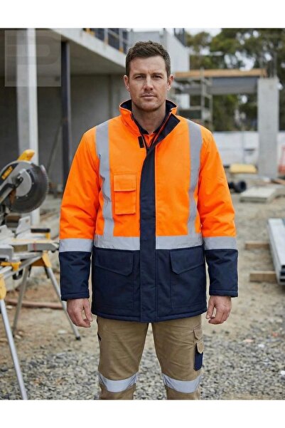 PROWESS Oxford Turuncu Lacivert Reflektörlü İçi Kapitoneli İş Montu Kabanı