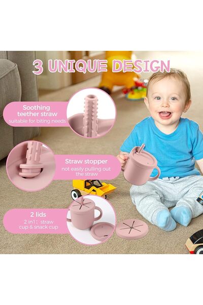 Khazna 2-in-1 Anti-Spill Sippy Cup with Snack Container, Silicone Holder, Removable Straw Bottle 8.5oz - Ol