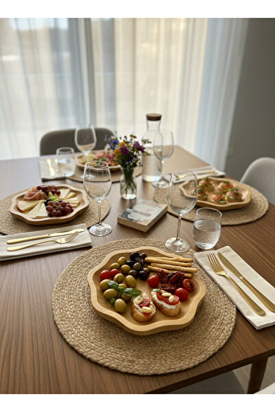 MİLAYHOME 20x20 cm Bambu Erik Çiçeği Şekilli Sunum Tabağı